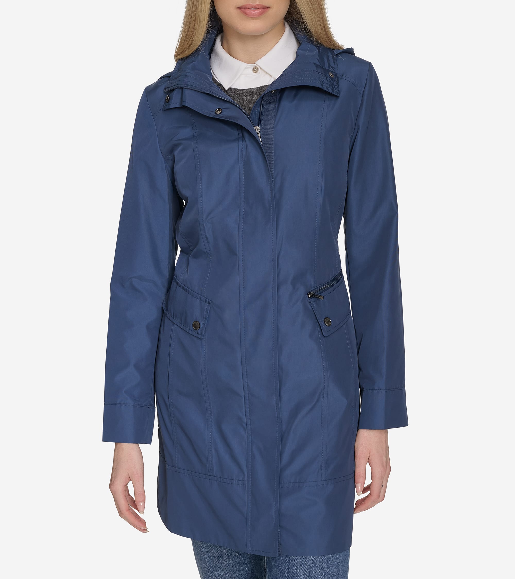 Women's Signature Packable Hooded Rain Jacket in Blue | Cole Haan