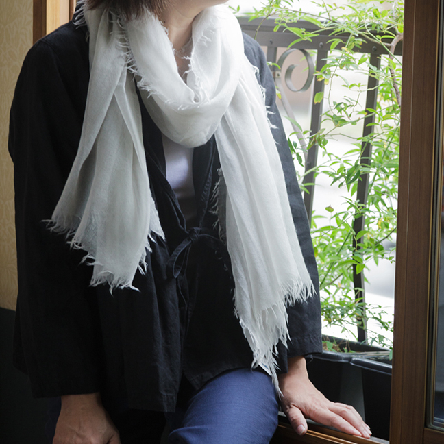 カシミヤストール 白生成り／190cm｜COOCAN++