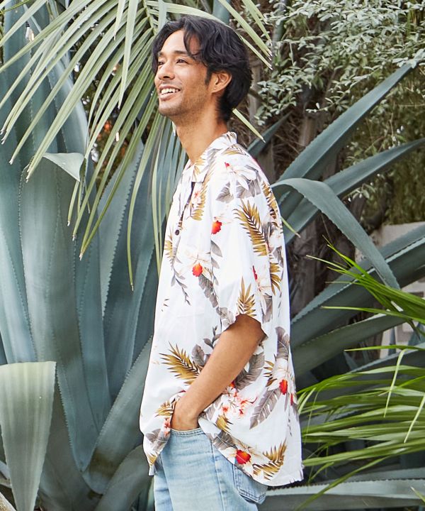 ハワイアンアロハメンズシャツ【TWO PALMS】(L WHITE): 『Kahiko