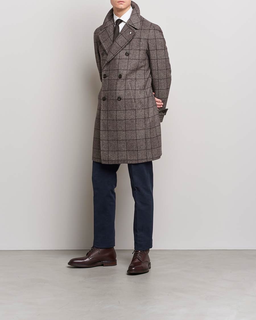 L.B.M. 1911 Double Breasted Checked Wool Coat Brown at CareOfCarl.com