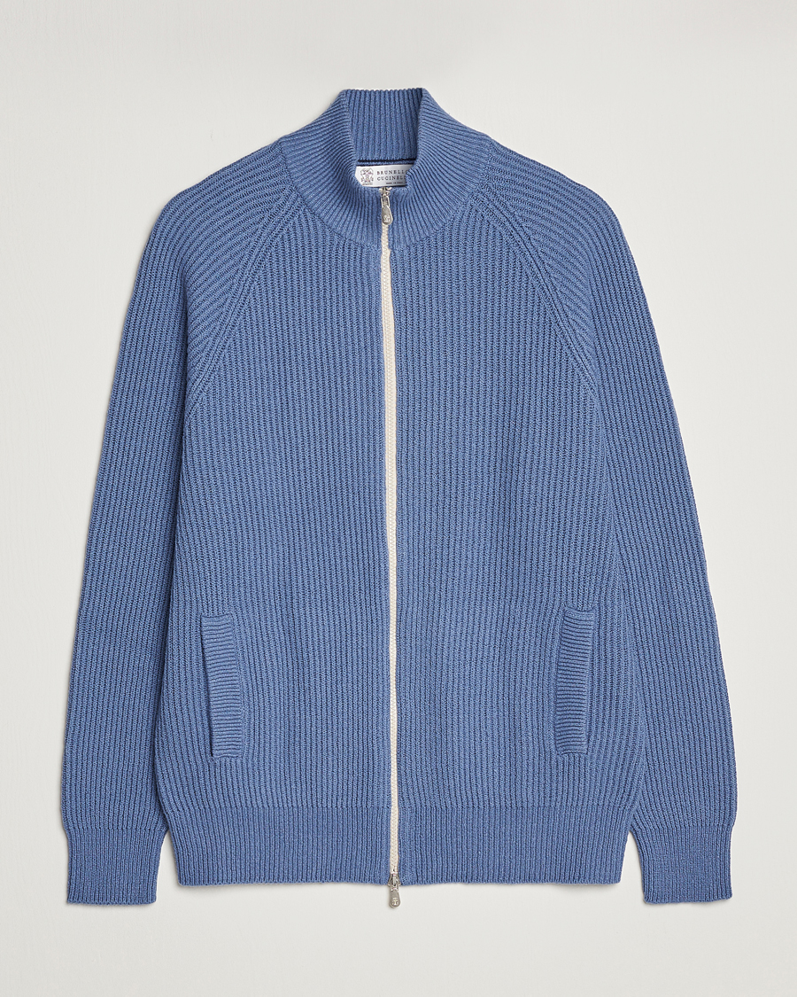 Brunello Cucinelli Heavy Zip Sweater Oxford Blue at CareOfCarl.com