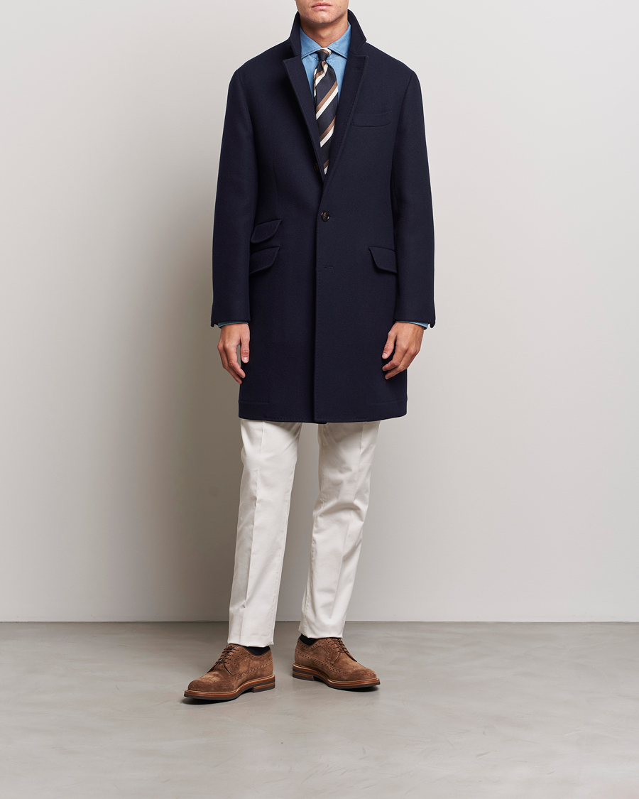 Brunello Cucinelli Wool/Cashmere Single Breasted Coat Navy at