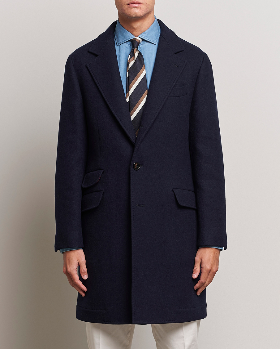 Brunello Cucinelli Wool/Cashmere Single Breasted Coat Navy at