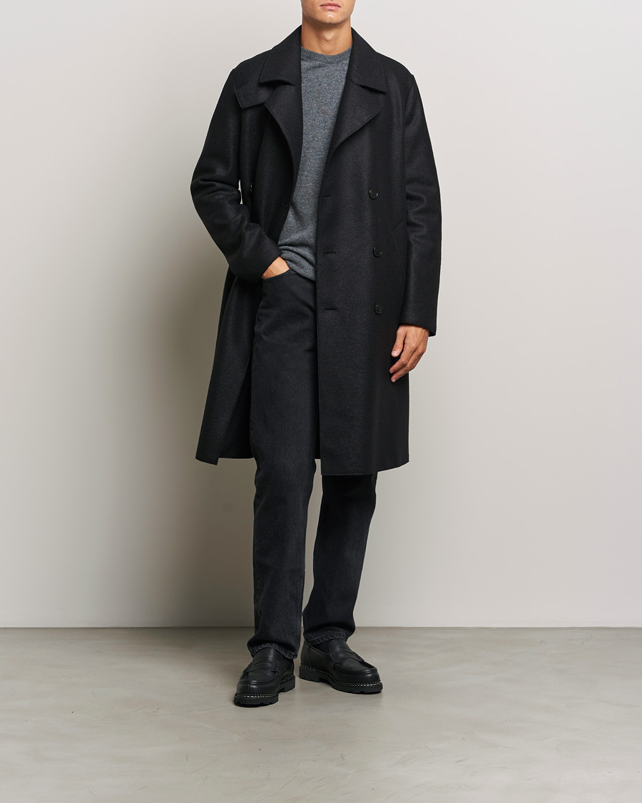 Harris Wharf London Pressed Wool Long Peacoat Black at CareOfCarl.com