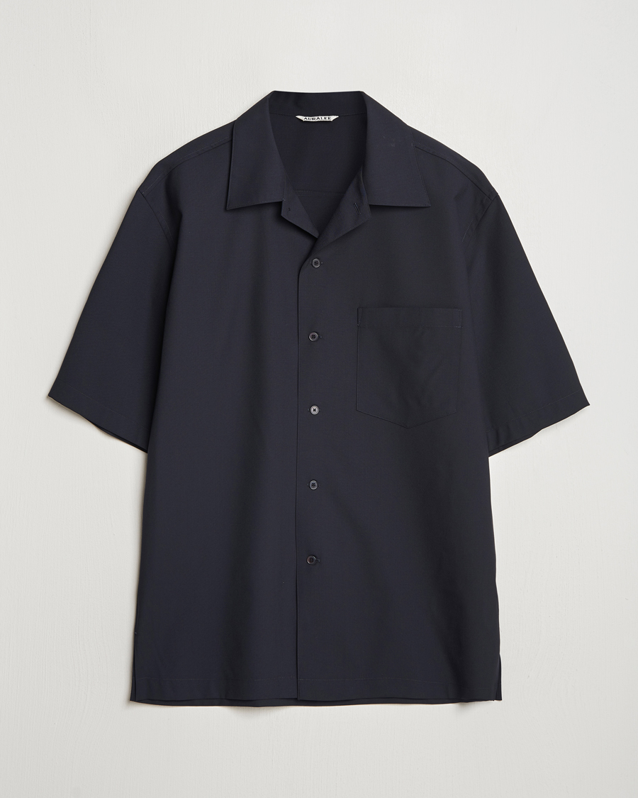 Auralee Open Collar Short Sleeve Shirt Navy at CareOfCarl.com