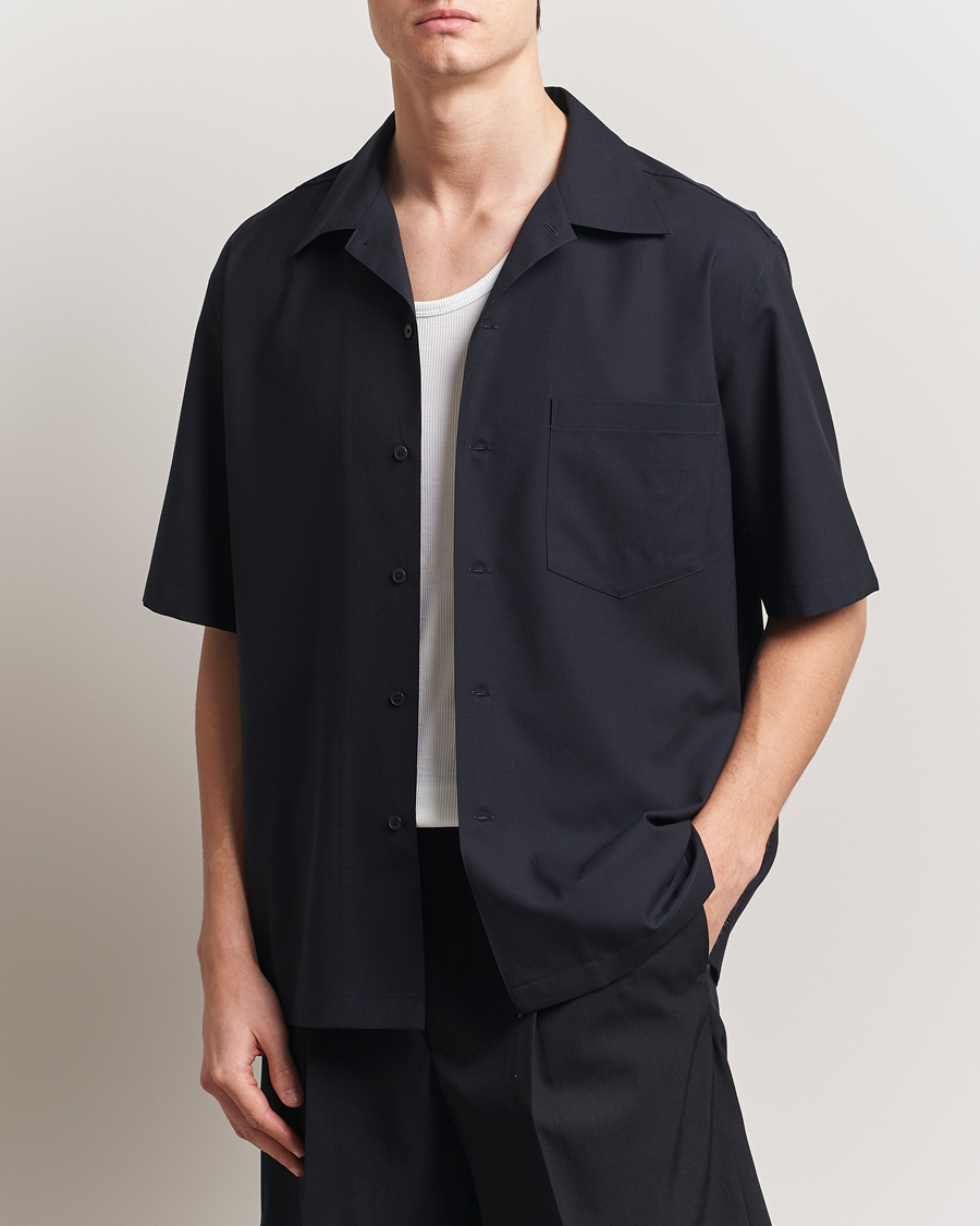 Auralee Open Collar Short Sleeve Shirt Navy at CareOfCarl.com