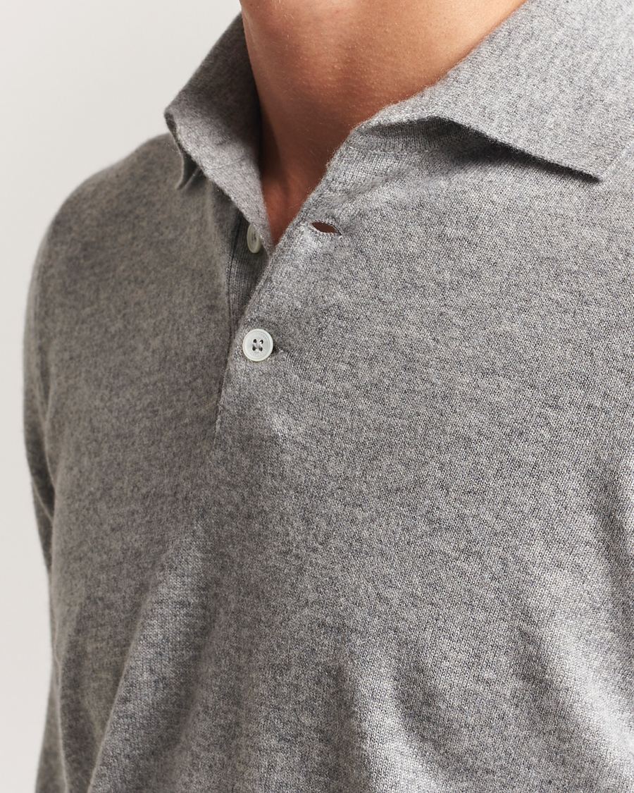 Brunello Cucinelli 2 Ply Cashmere Long Sleeve Polo Grey Melange at