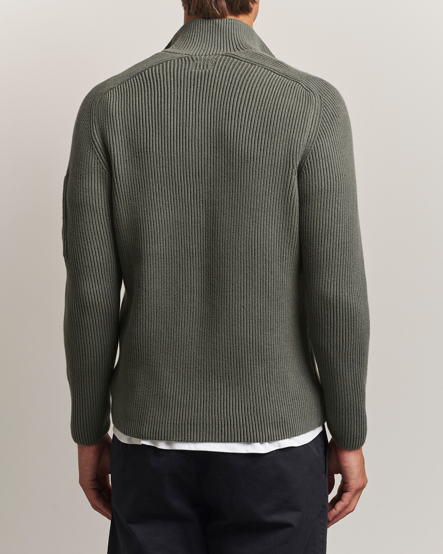 C.P. Company Full Rib Knitted Cotton Half Button Grey at