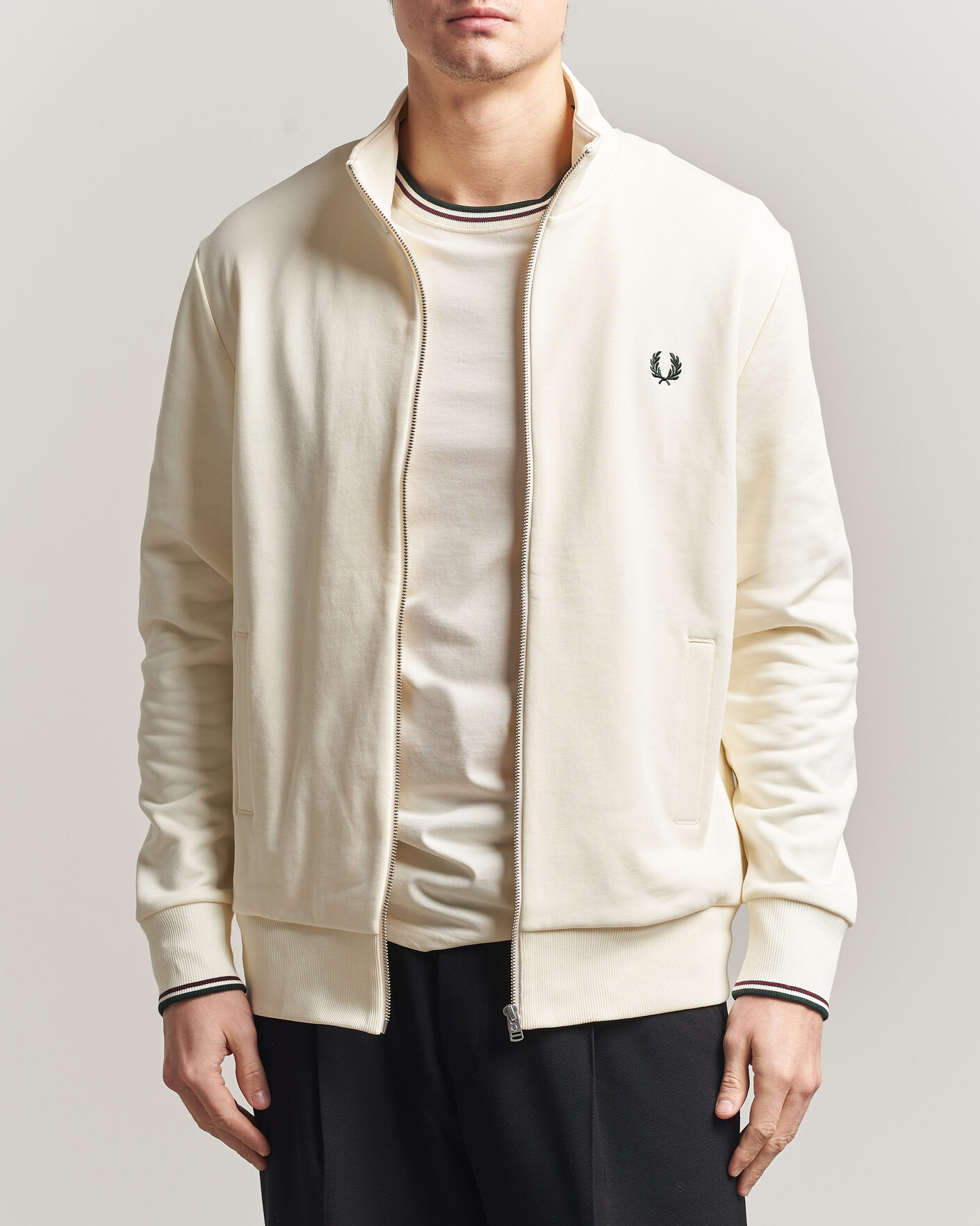 Fred Perry Full Zip Sweatshirt Ecru at CareOfCarl.com