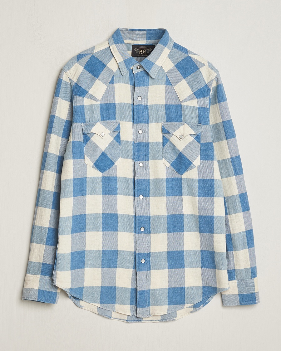 RRL Herc Flannel Shirt Blue Check at CareOfCarl.com