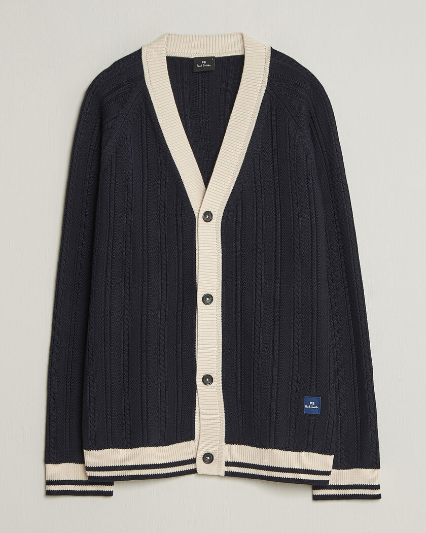 John Smedley Shadow Tipped Sea Island Cotton Cardigan Navy at