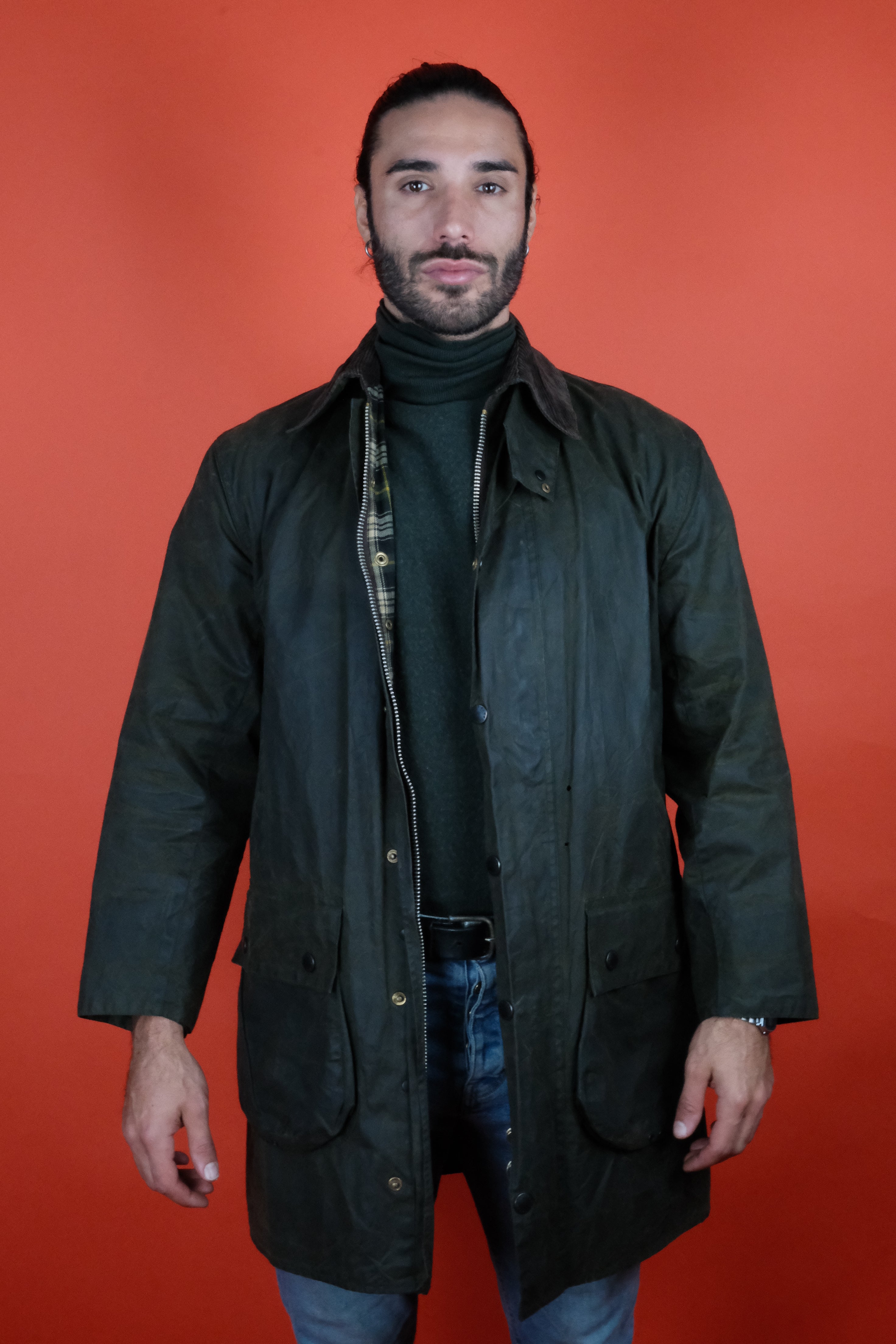 Giacca cerata con bordo Barbour 'SM' C38/97cm ~ Negozio Vintage