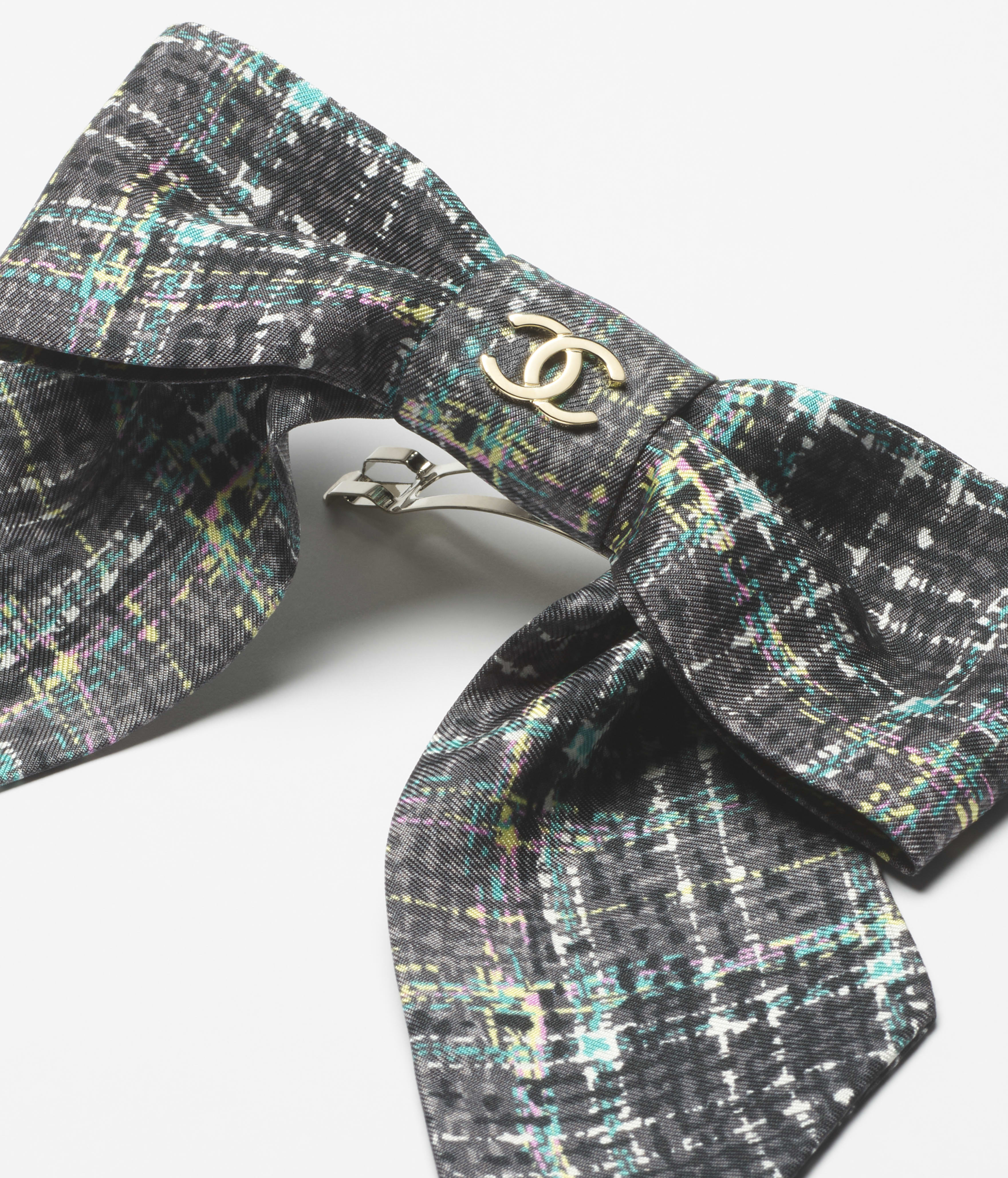 ボウ バレッタ - シルク ツイル、チャコール、グリーン、ライト