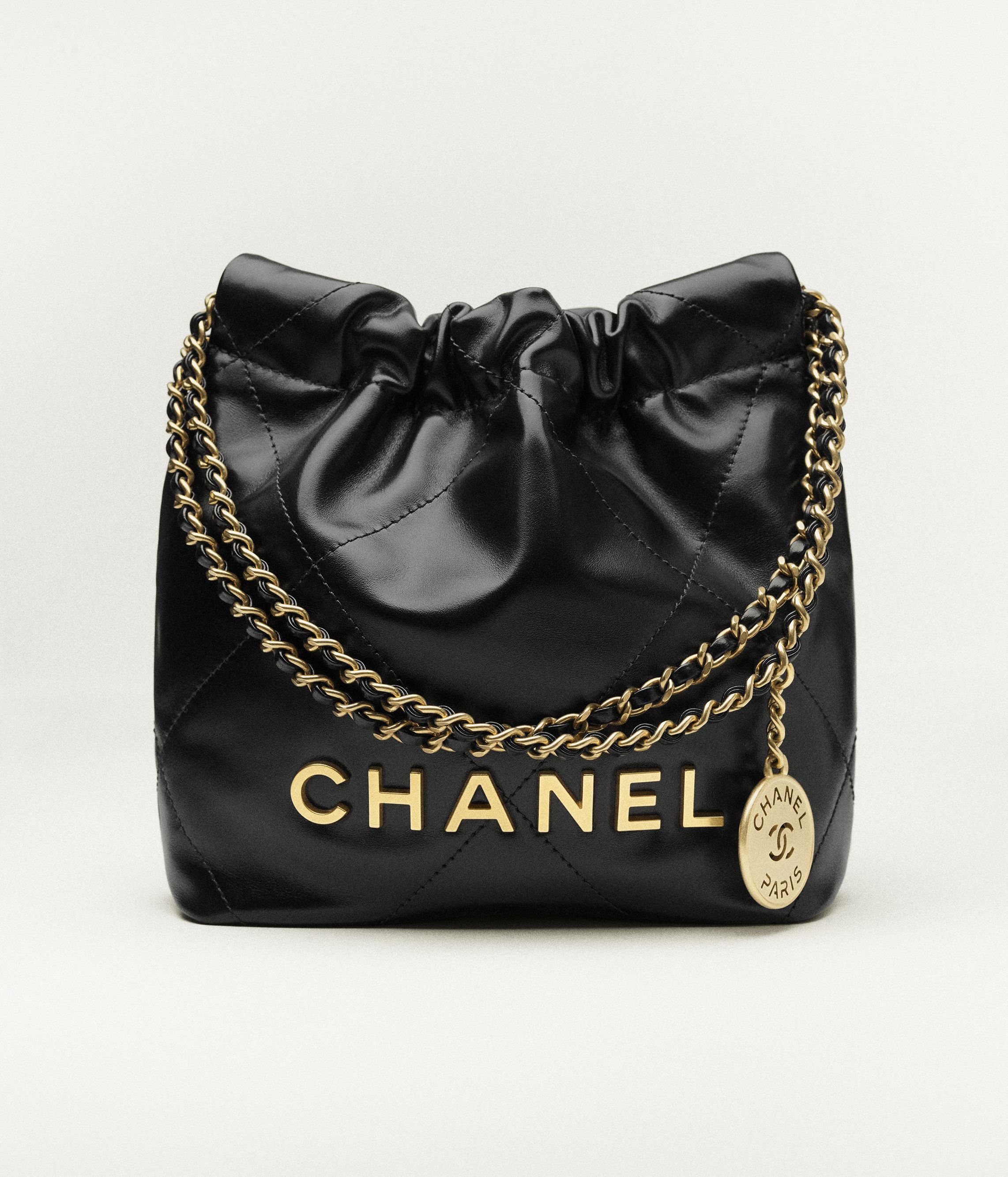 Chanel 22 mini handbag, Shiny calfskin & gold-tone metal , black