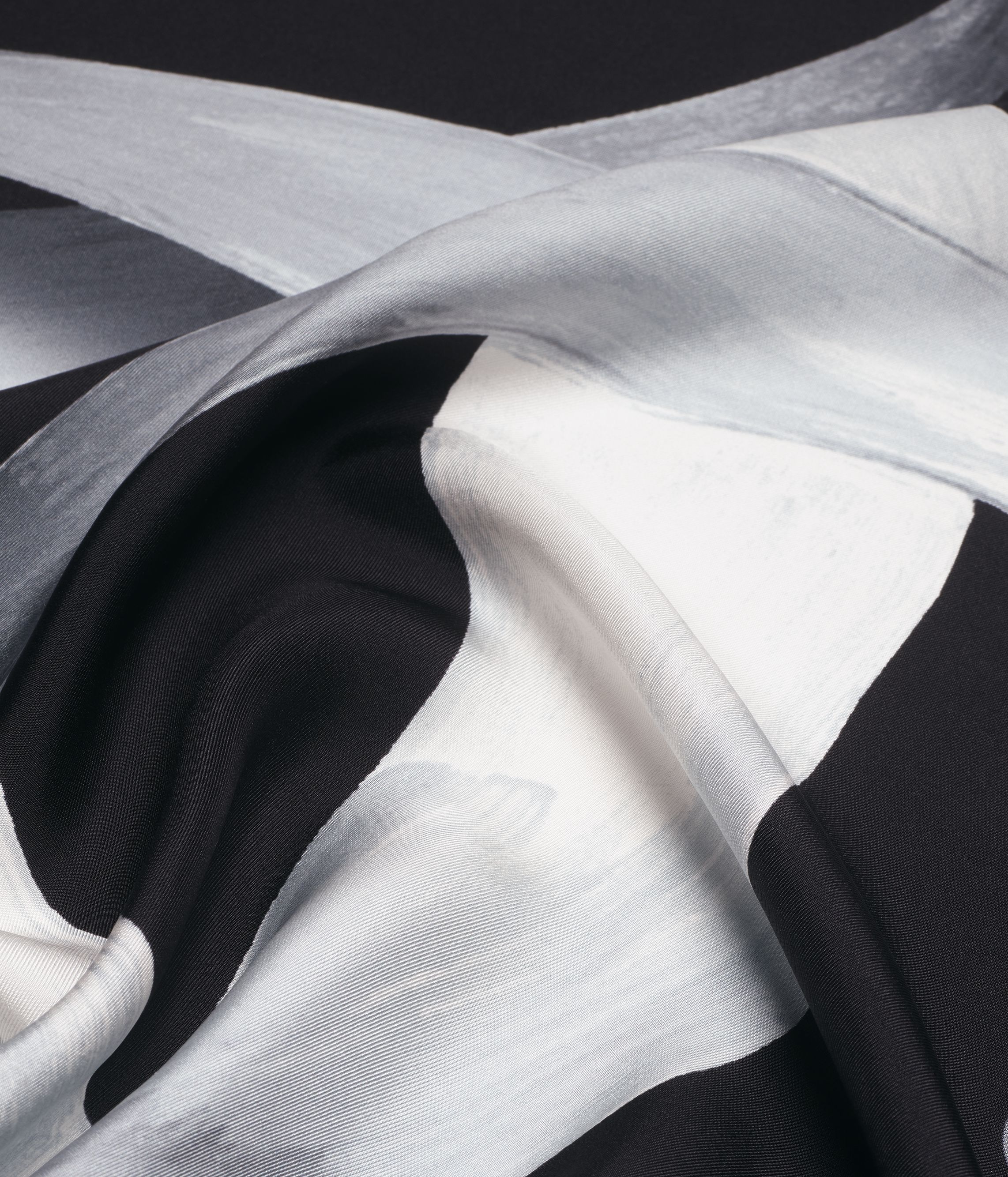 スカーフ - シルク ツイル、ブラック、ホワイト & グレー