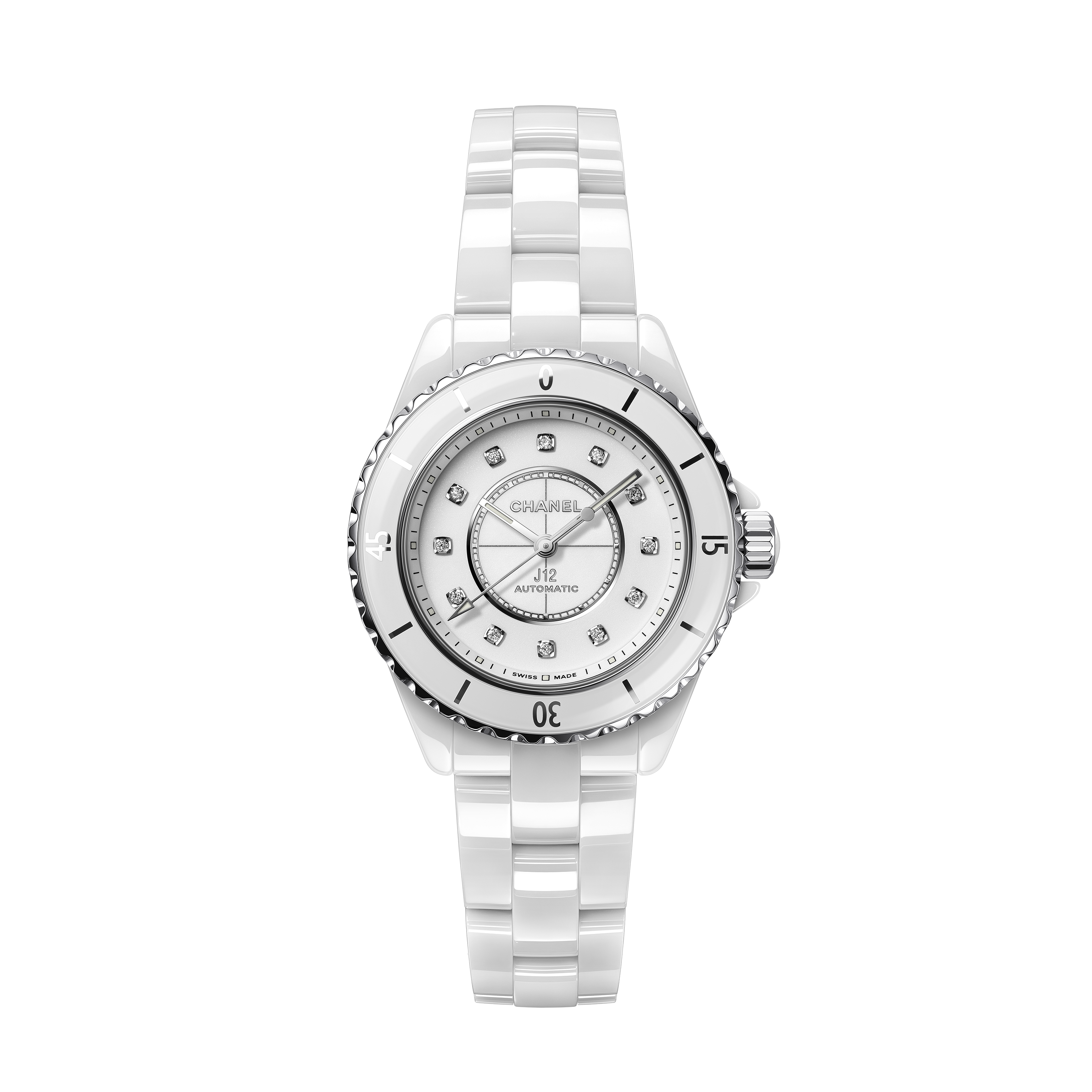 J12 Watch, 33 mm - White ceramic & Steel - H5704 | CHANEL