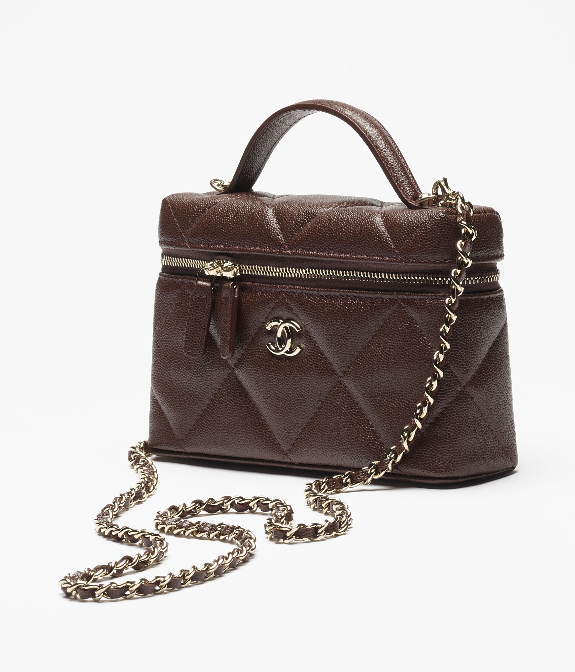 ヴァニティケース - シャイニー グレインド カーフスキン、ブラウン