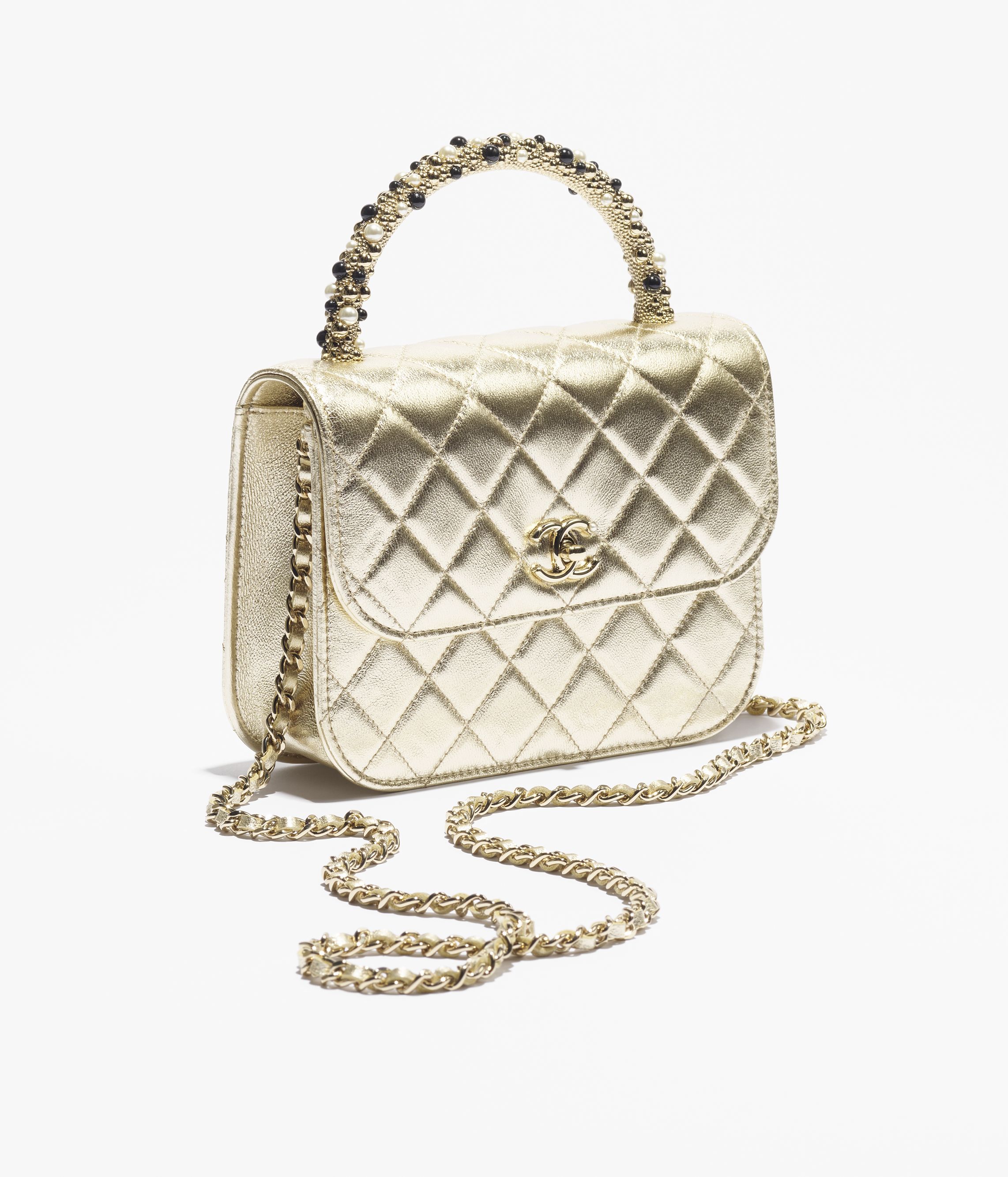チェーン クラッチ バッグ - ラムスキン&コスチューム パール、ライト