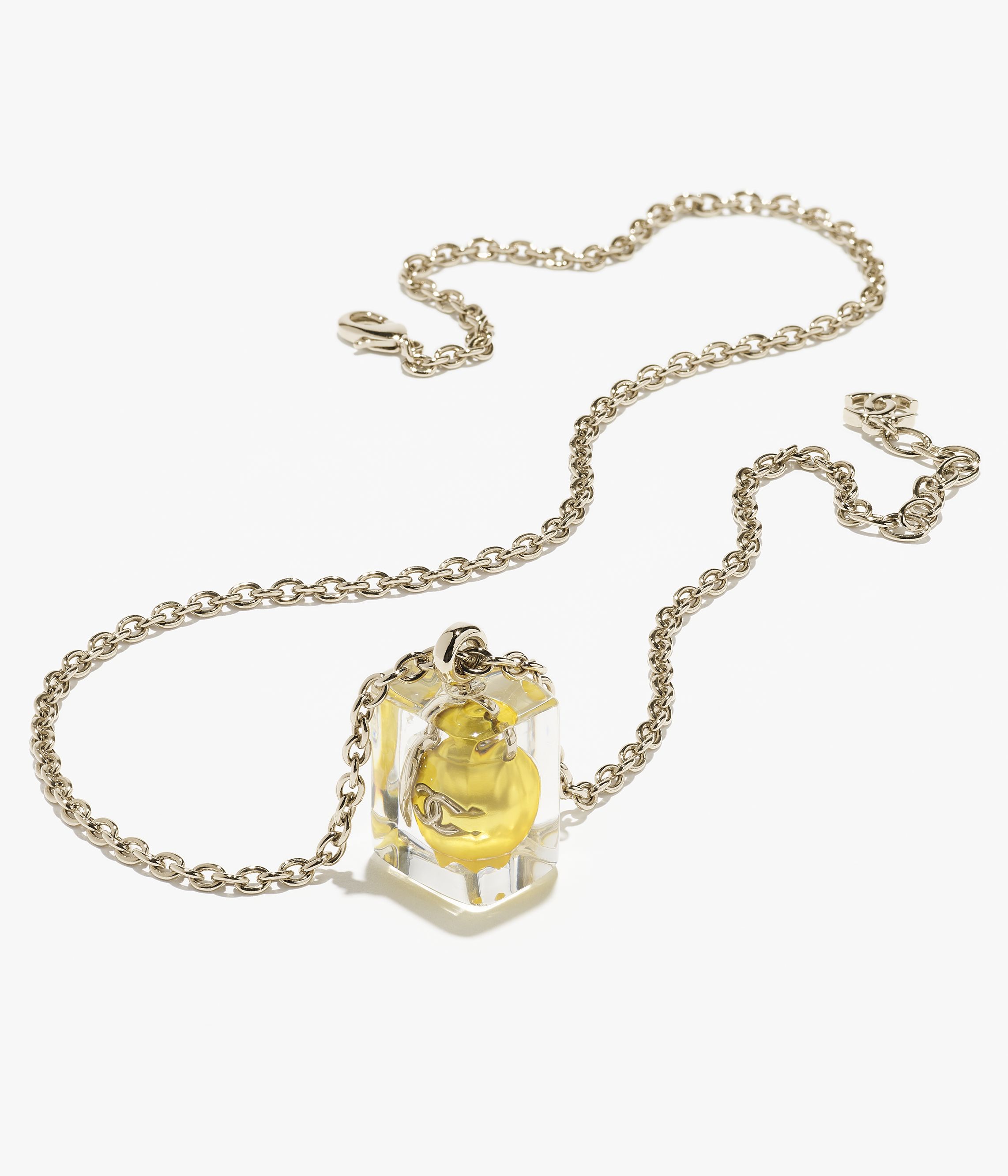 ロング ペンダント ネックレス - メタル & レジン、ゴールド