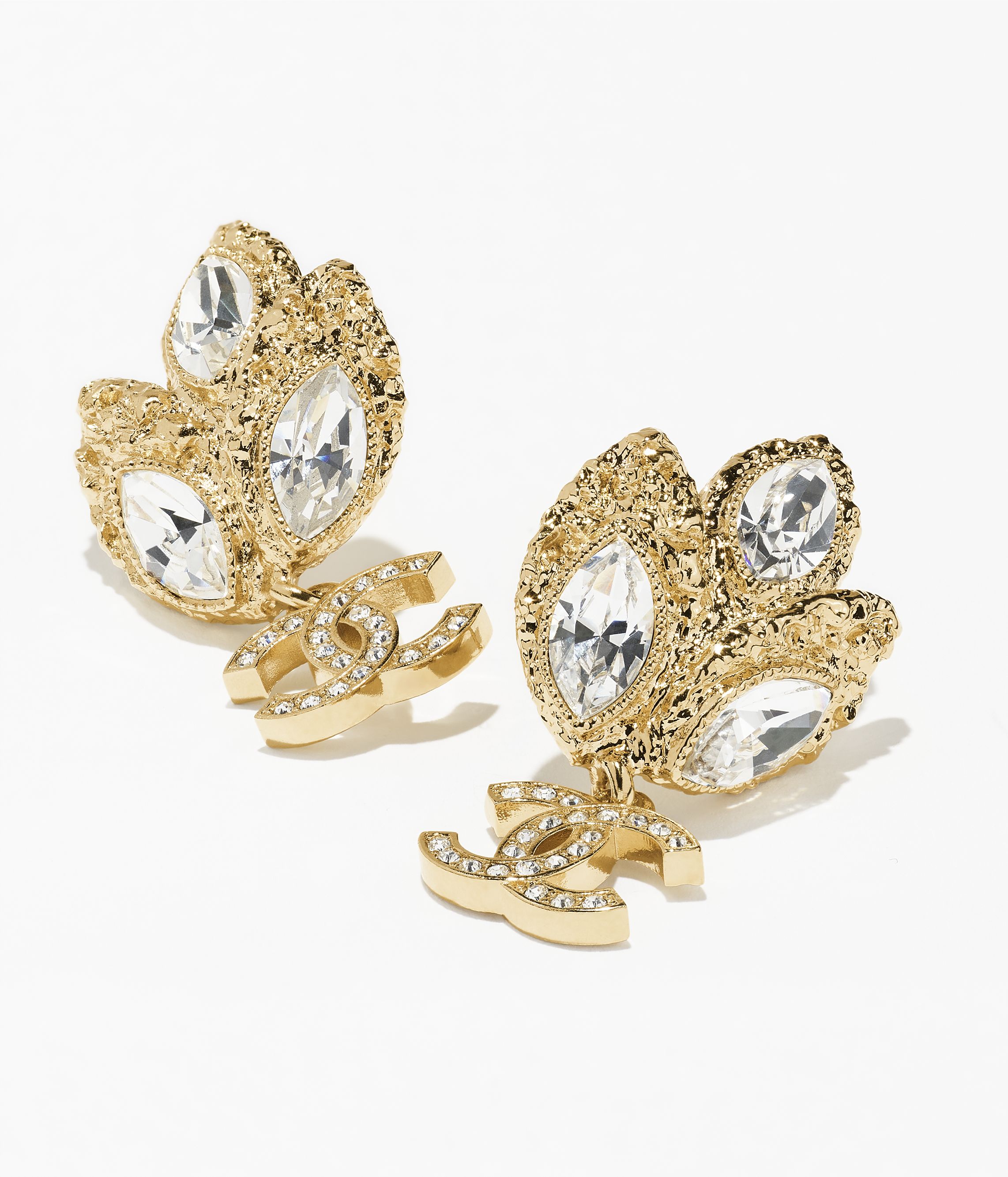 ピアス - メタル & ストラス、ゴールド & クリスタル — ファッション