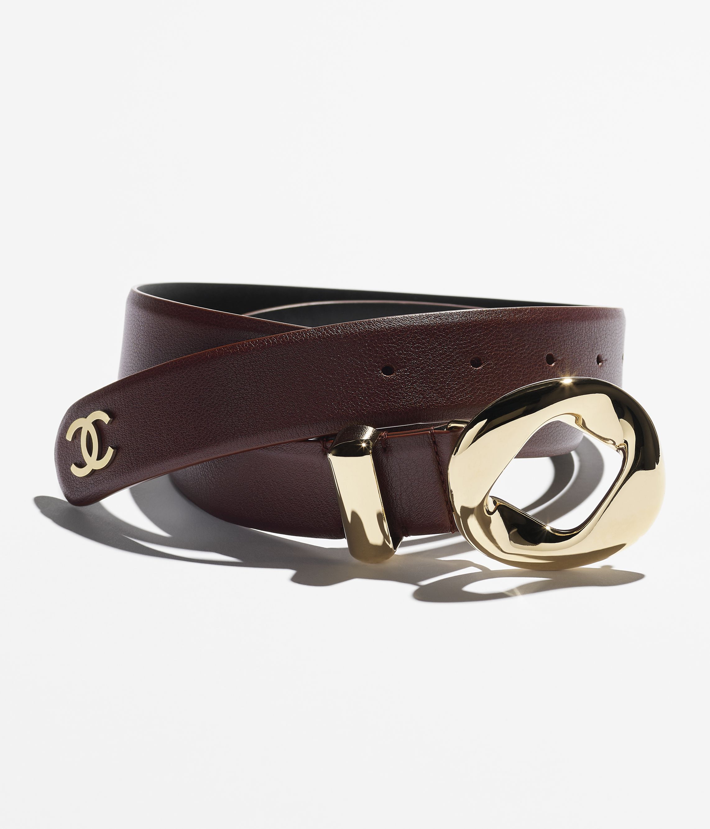 レザー ベルト - カーフスキン、バーガンディー & ゴールド