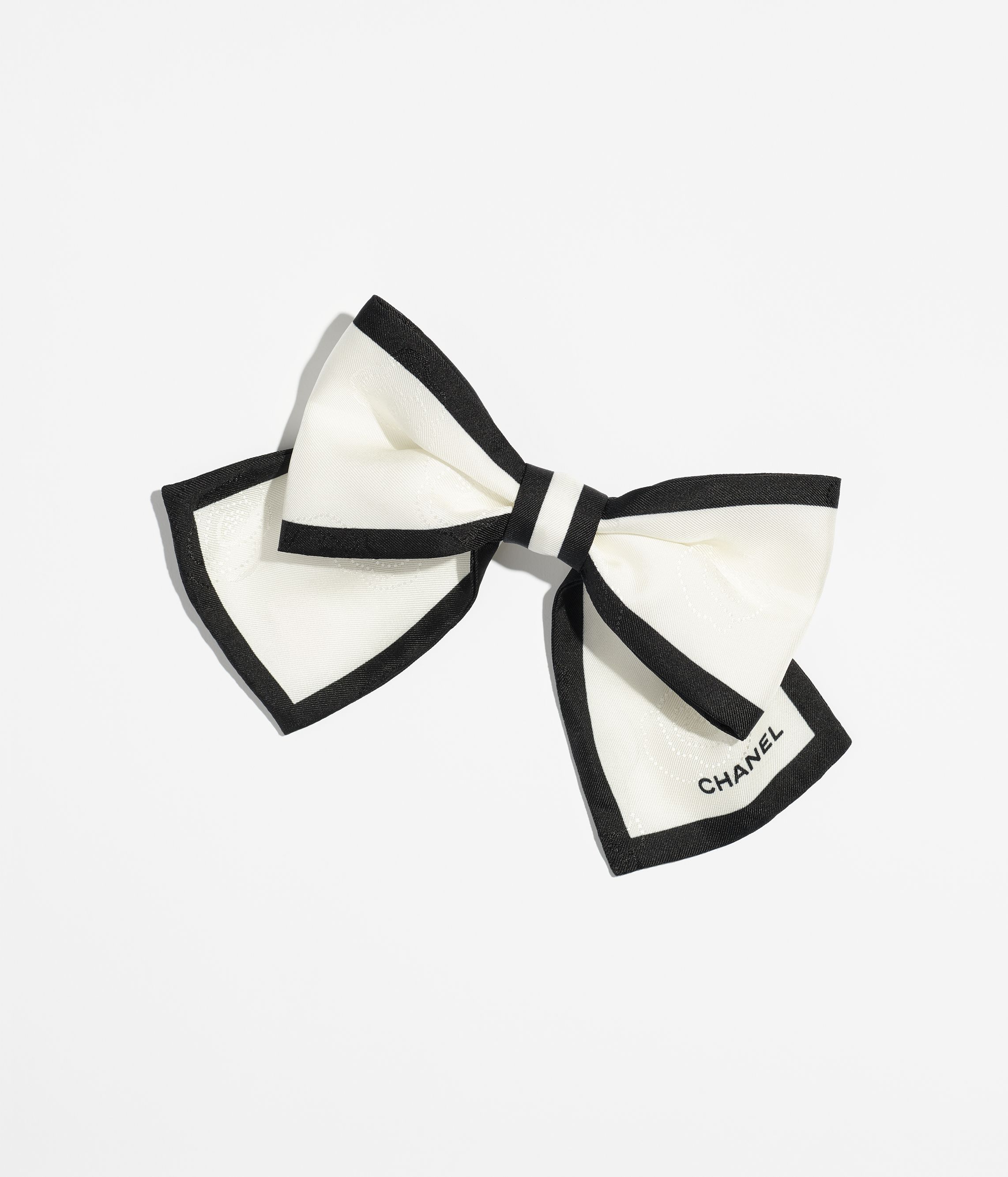 ボウ バレッタ - シルク ジャカード、エクリュ & ブラック