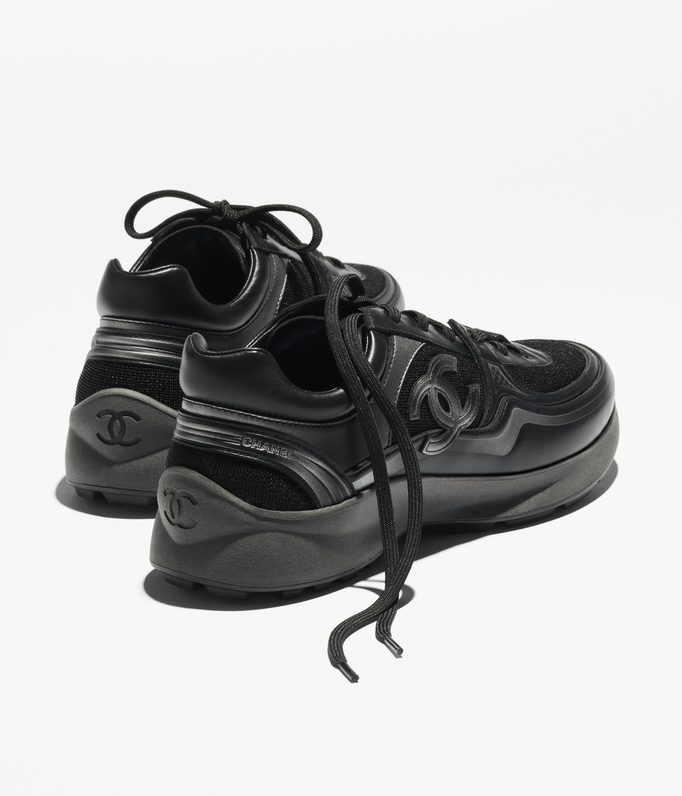 スニーカー - カーフスキン & メッシュ、ブラック & シルバー