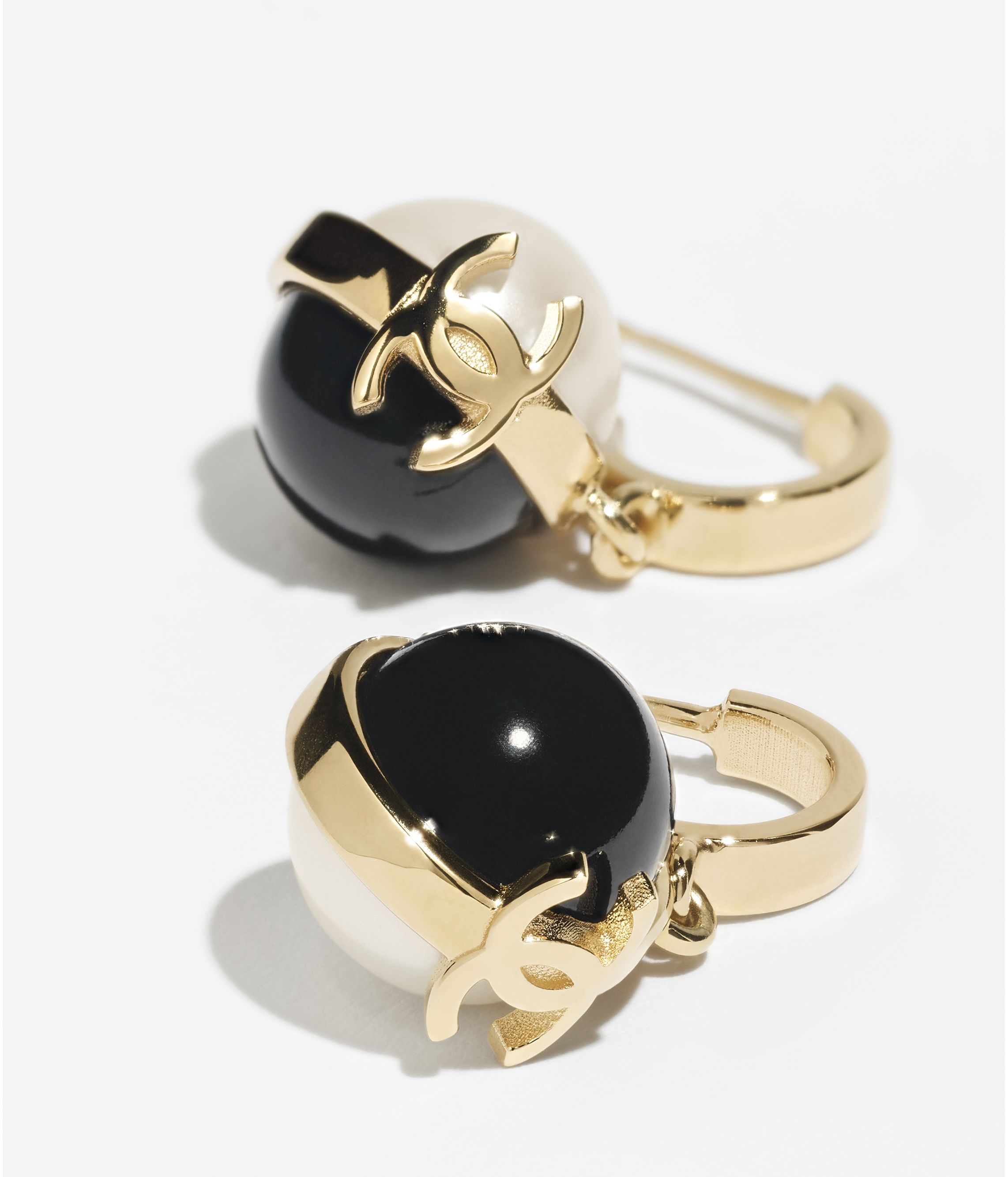 ピアス - メタル & レジン、ゴールド、ブラック & ホワイト