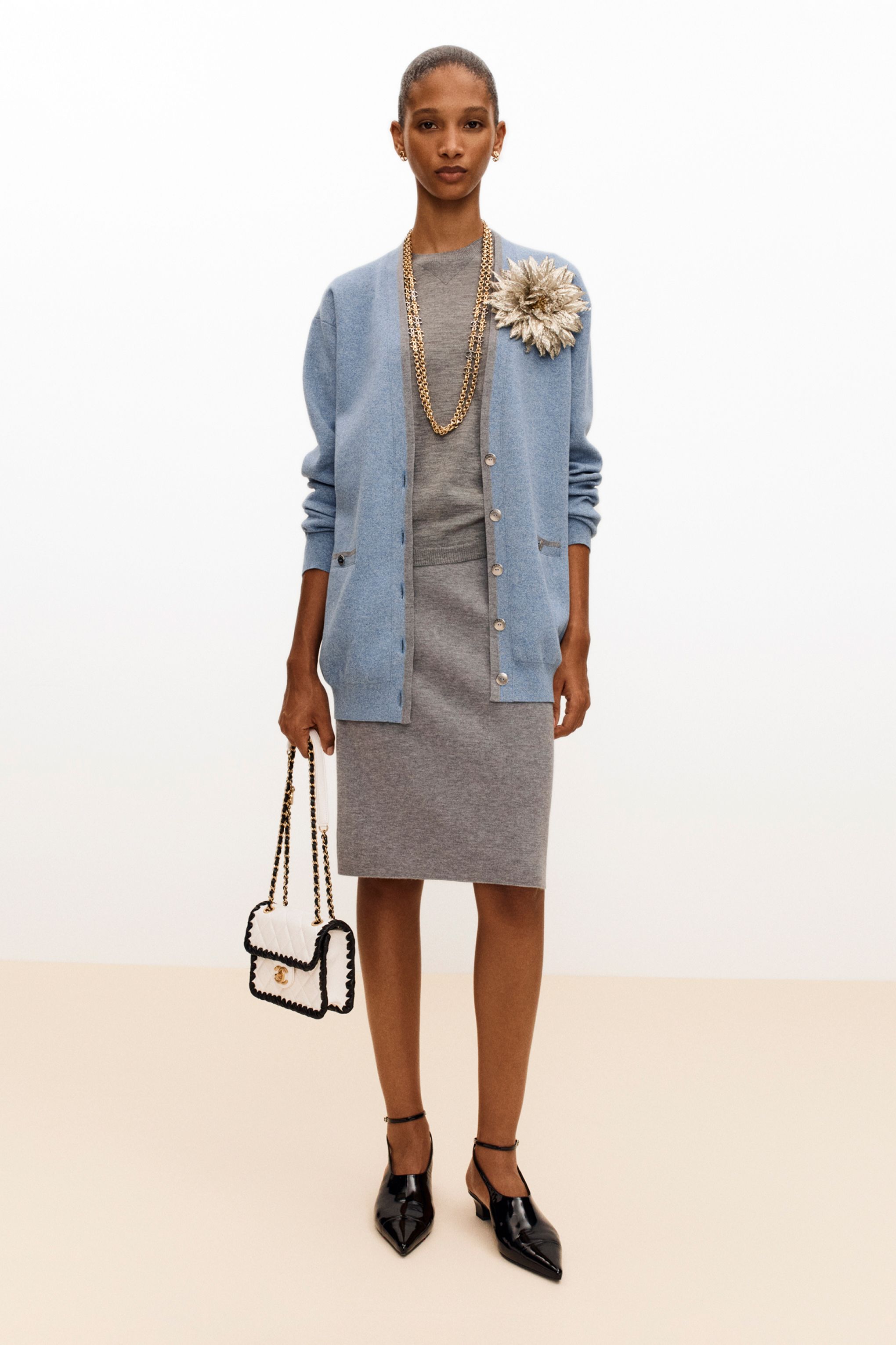 ショートスリーブ トップ - カシミヤ & シルク、グレー — ファッション