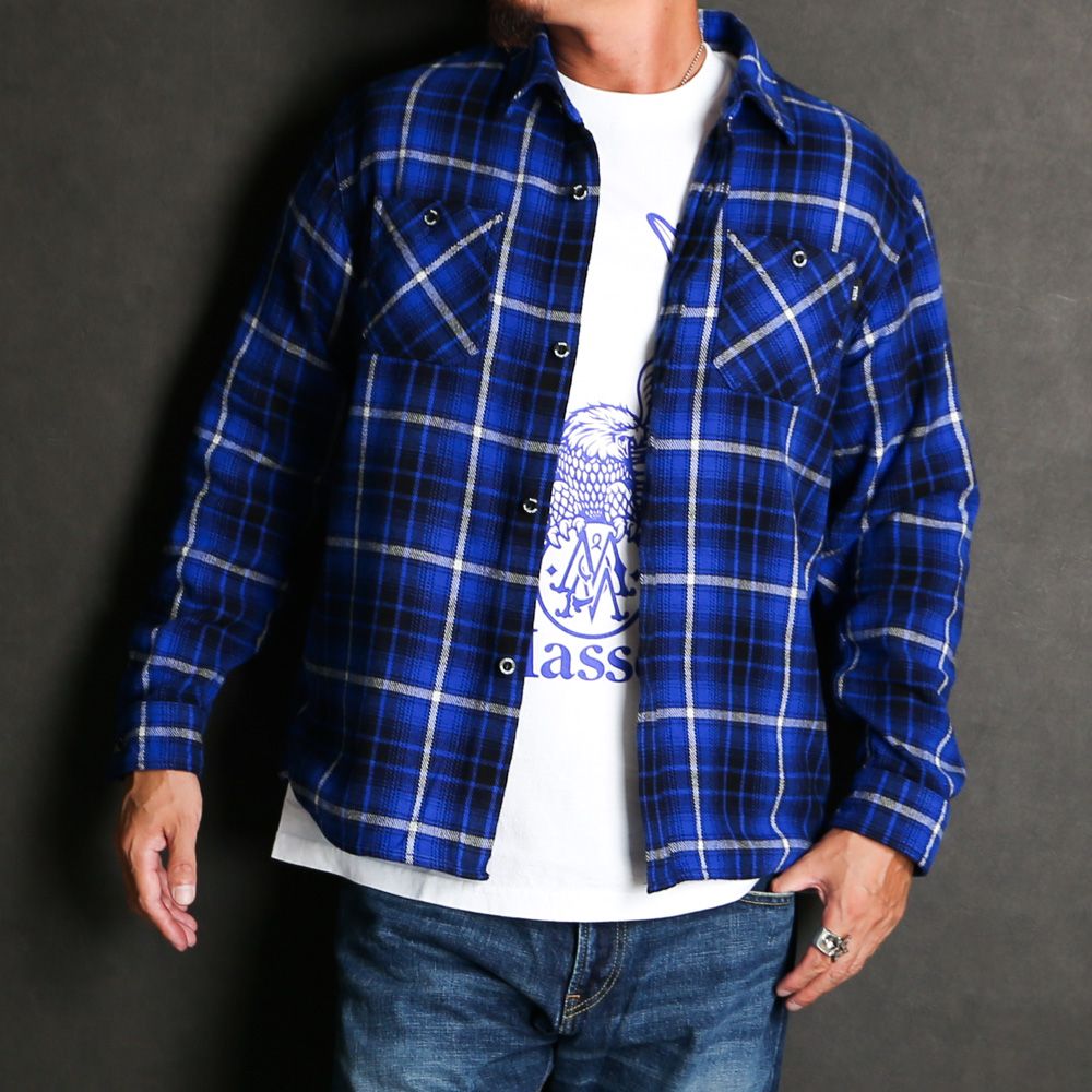RATS - COTTON FLANNEL BLUE CHECK SHIRT / コットンフランネル