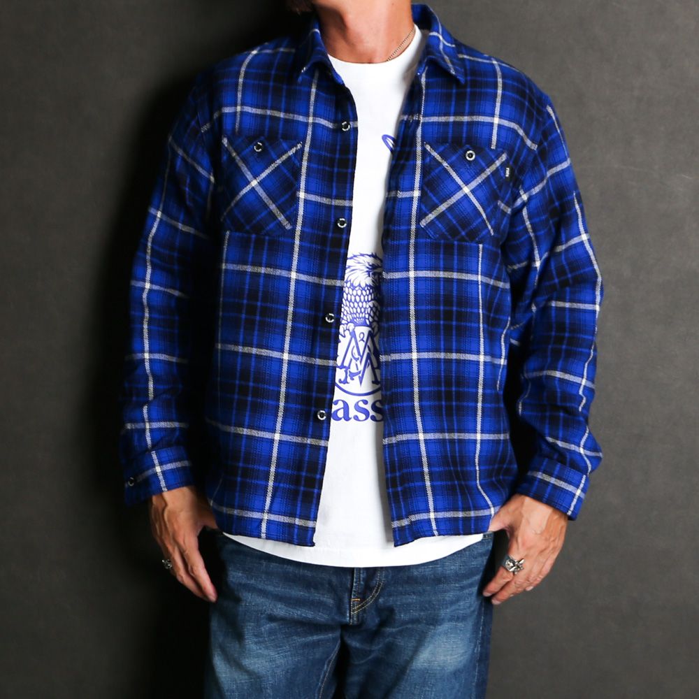 RATS - COTTON FLANNEL BLUE CHECK SHIRT / コットンフランネル