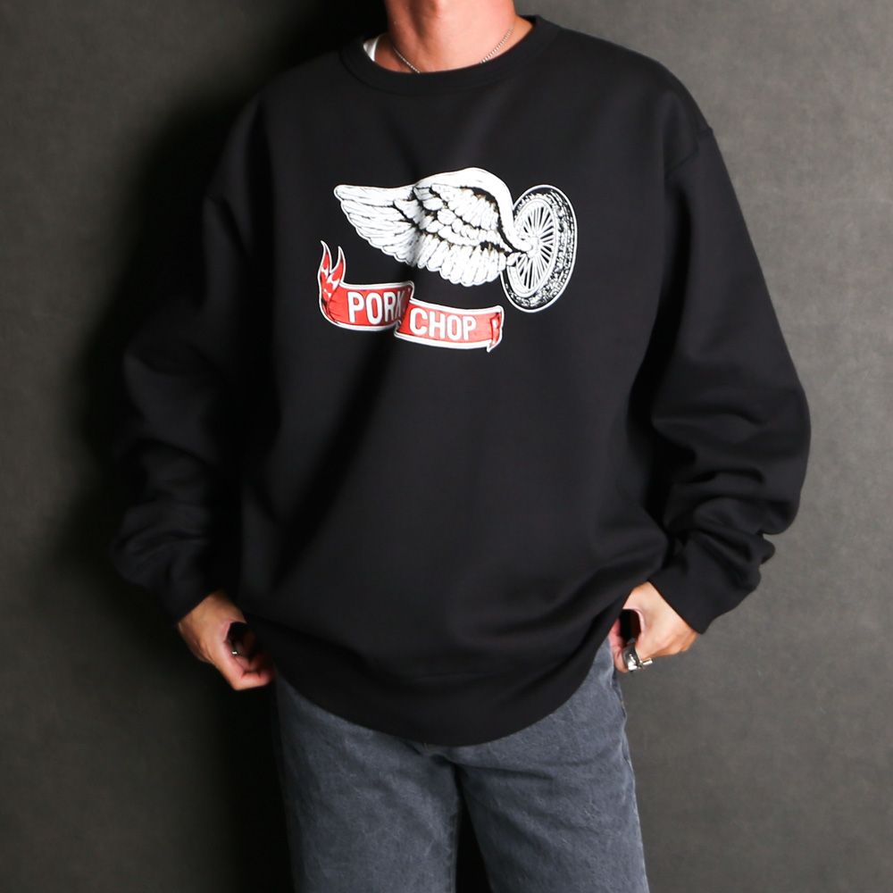 MASSES - 【ラスト1点-サイズM】 × PORKCHOP / SWEAT CREW FLING WHEEL