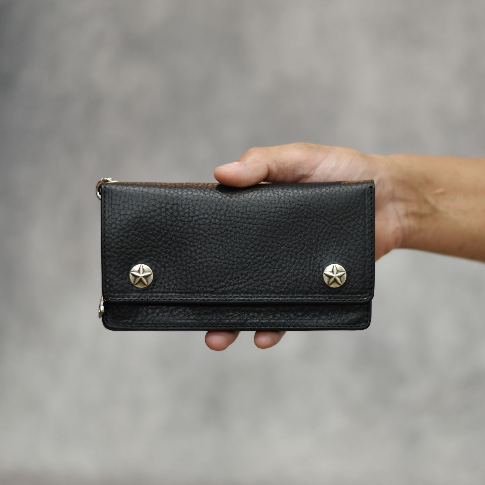 CALEE - SILVER STAR CONCHO LEATHER LONG WALLET (BLACK)｜シルバー