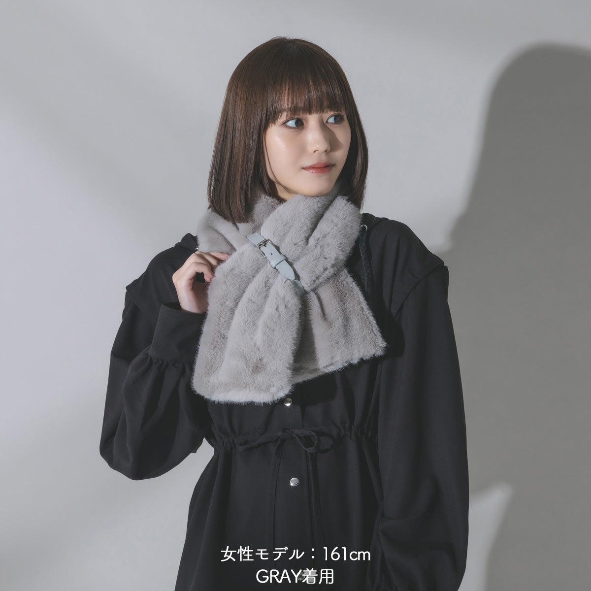 mew】ファーマフラー（GRAY／BLACK）