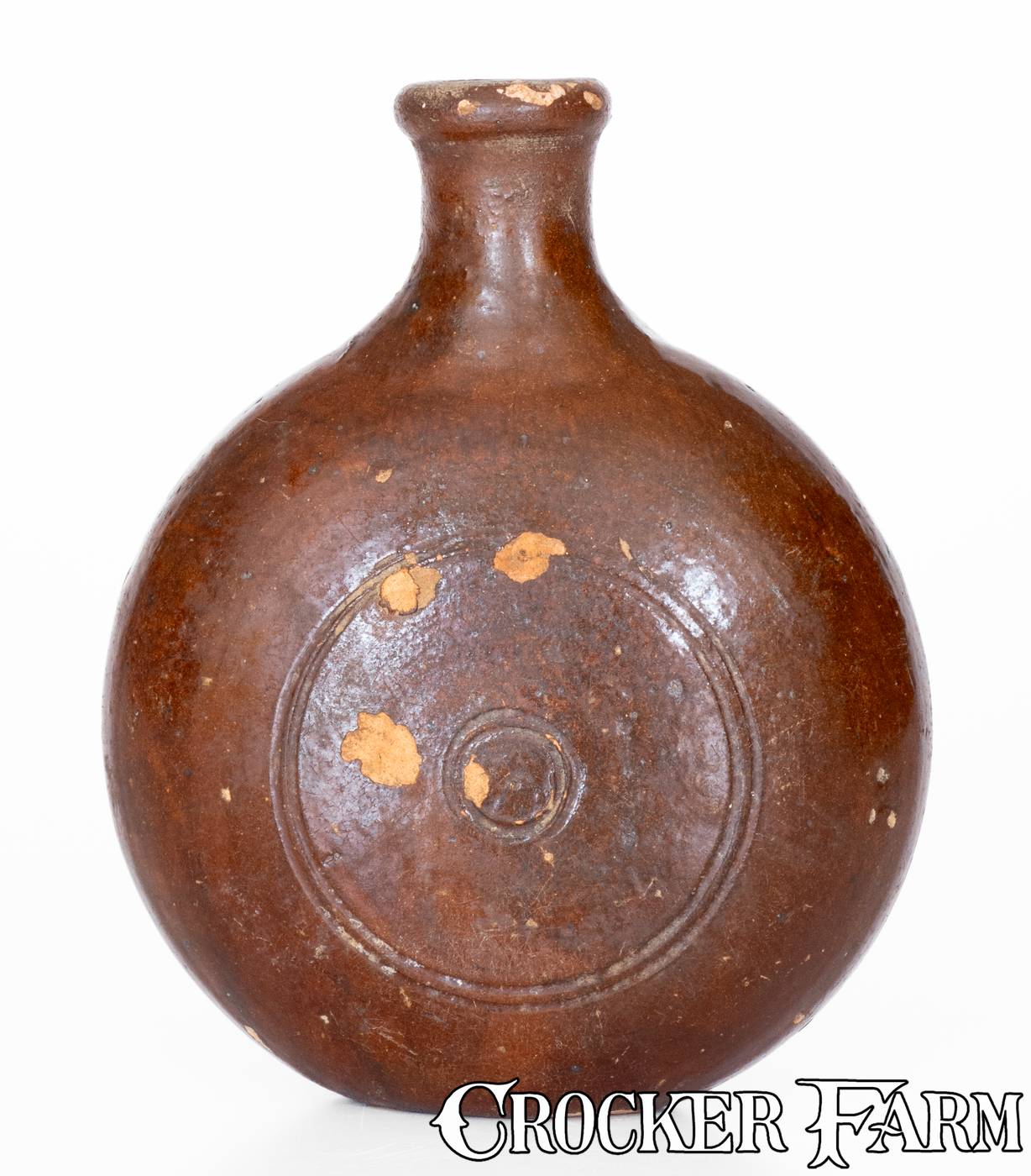 Rare Moravian Redware Flask, Salem, NC, late 18th / early 19th