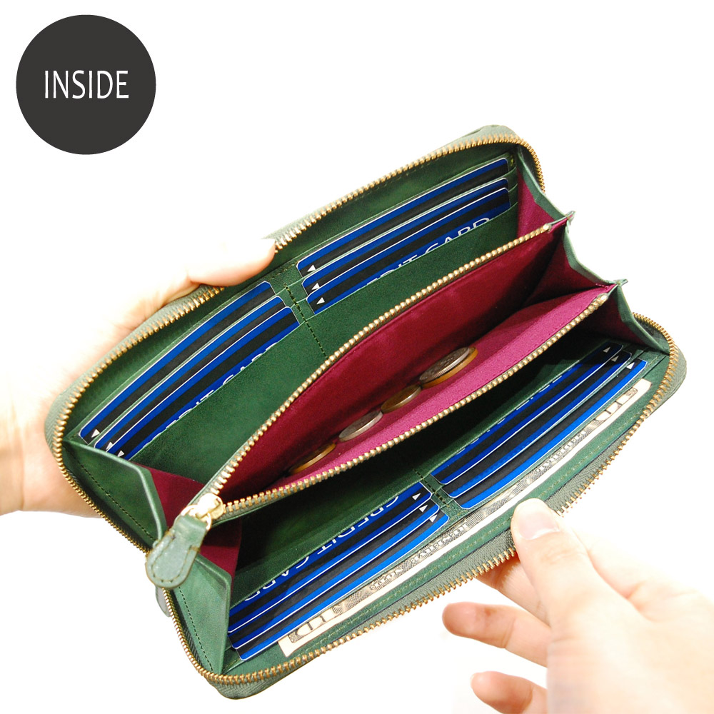 濃淡染めのレザーが美しいラウンドファスナー長財布