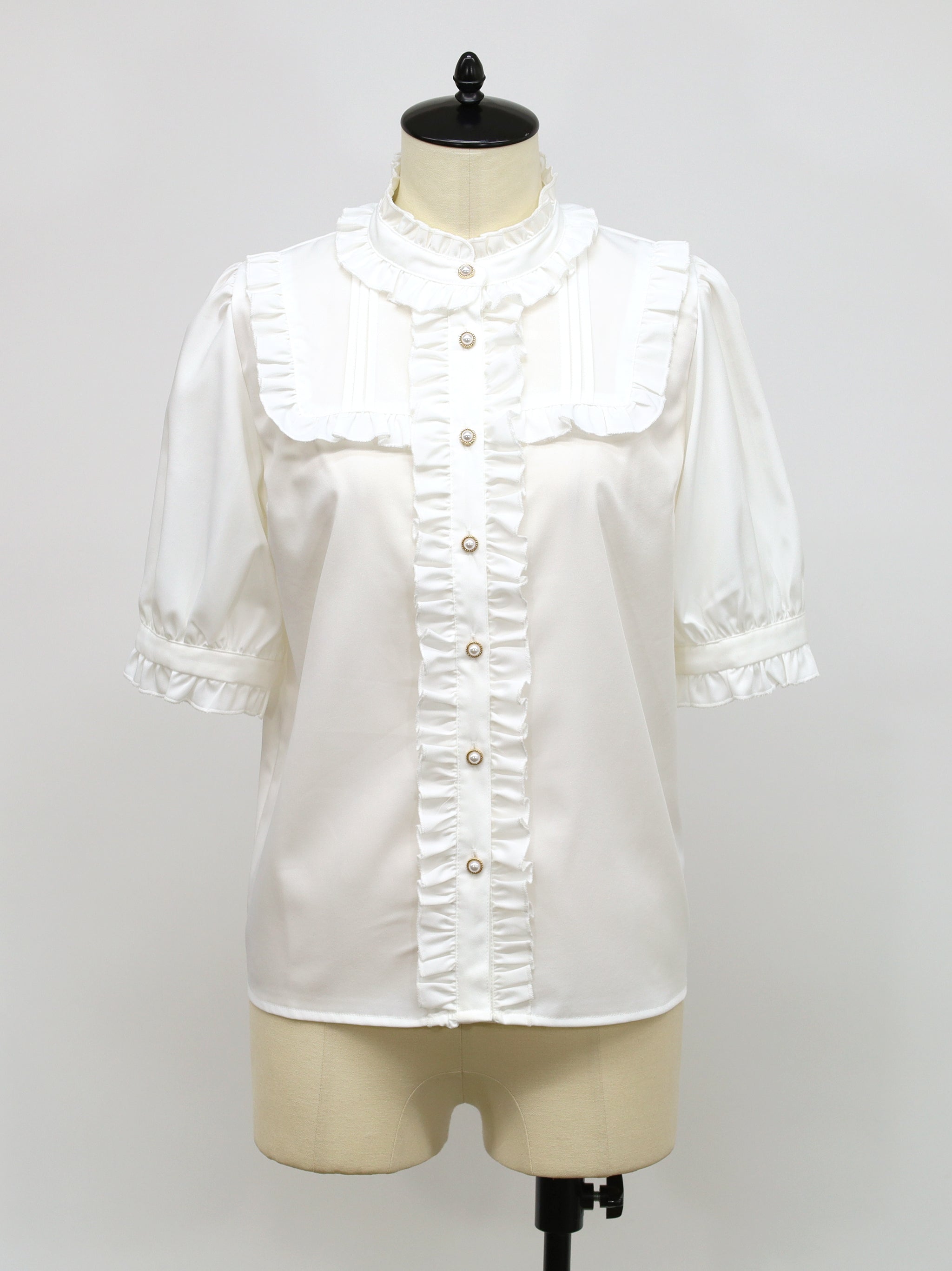Yoke switching stand frill short sleeve blouse – Amavel（アマベル