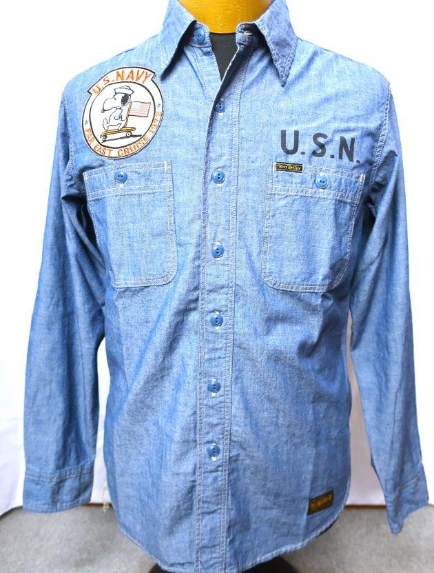 希少】BOOTLEGGERSシャンブレーシャツSNOOPY刺繍 Fordパッチ 希少