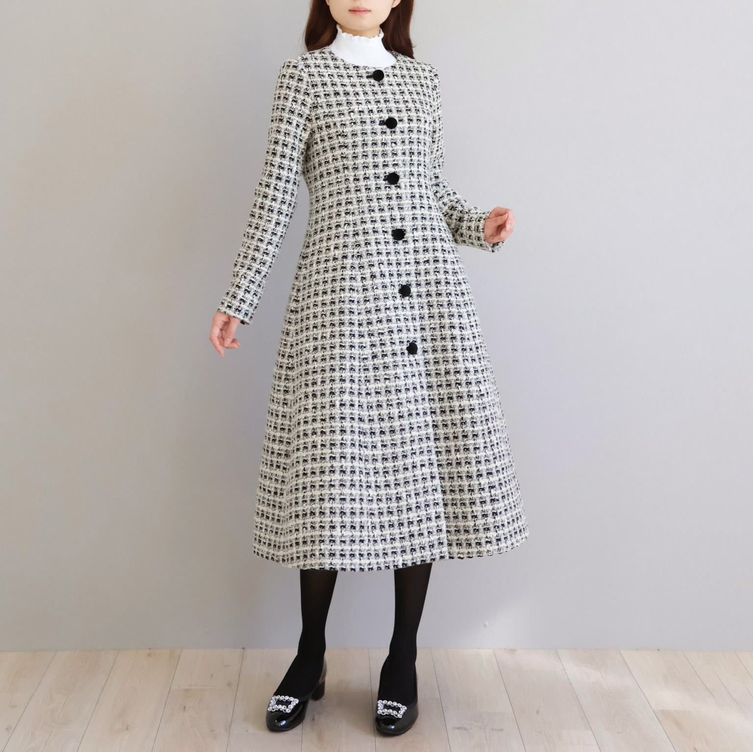 尾州プレミアムツイード ノーカラーコート【JM2442BF】 商品詳細