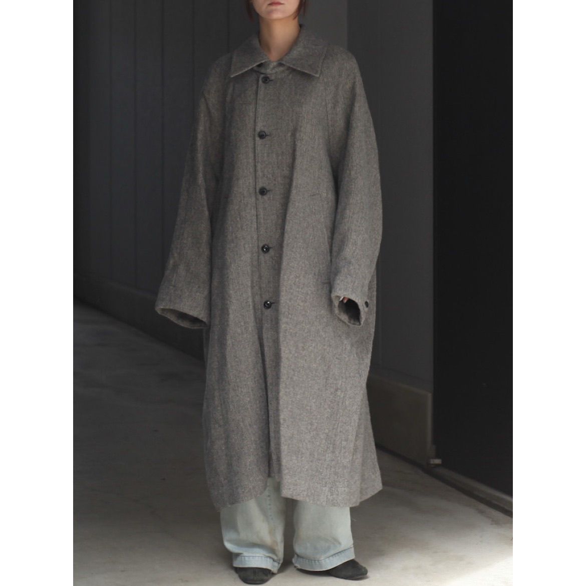 VOAAOV - 【残り一点】ウールリネンヘリンボーンステンカラーコート