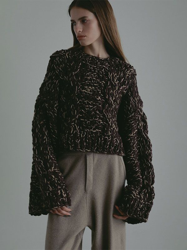 ETRE TOKYO - ハンドニットケーブルプルオーバー - BROWN | ADDICT WEB