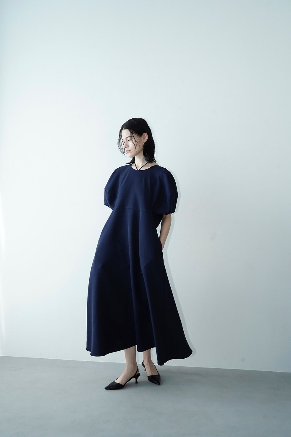 CLANE - ネック リボン ランタン スリーブ ワンピース - NECK RIBBON