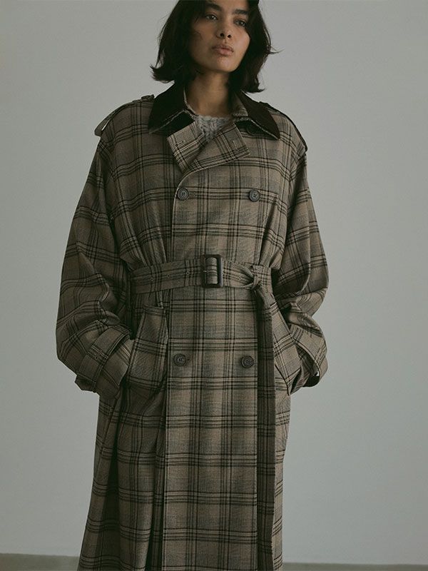 ETRE TOKYO - フードストールロングトレンチコート | CHECK | ADDICT