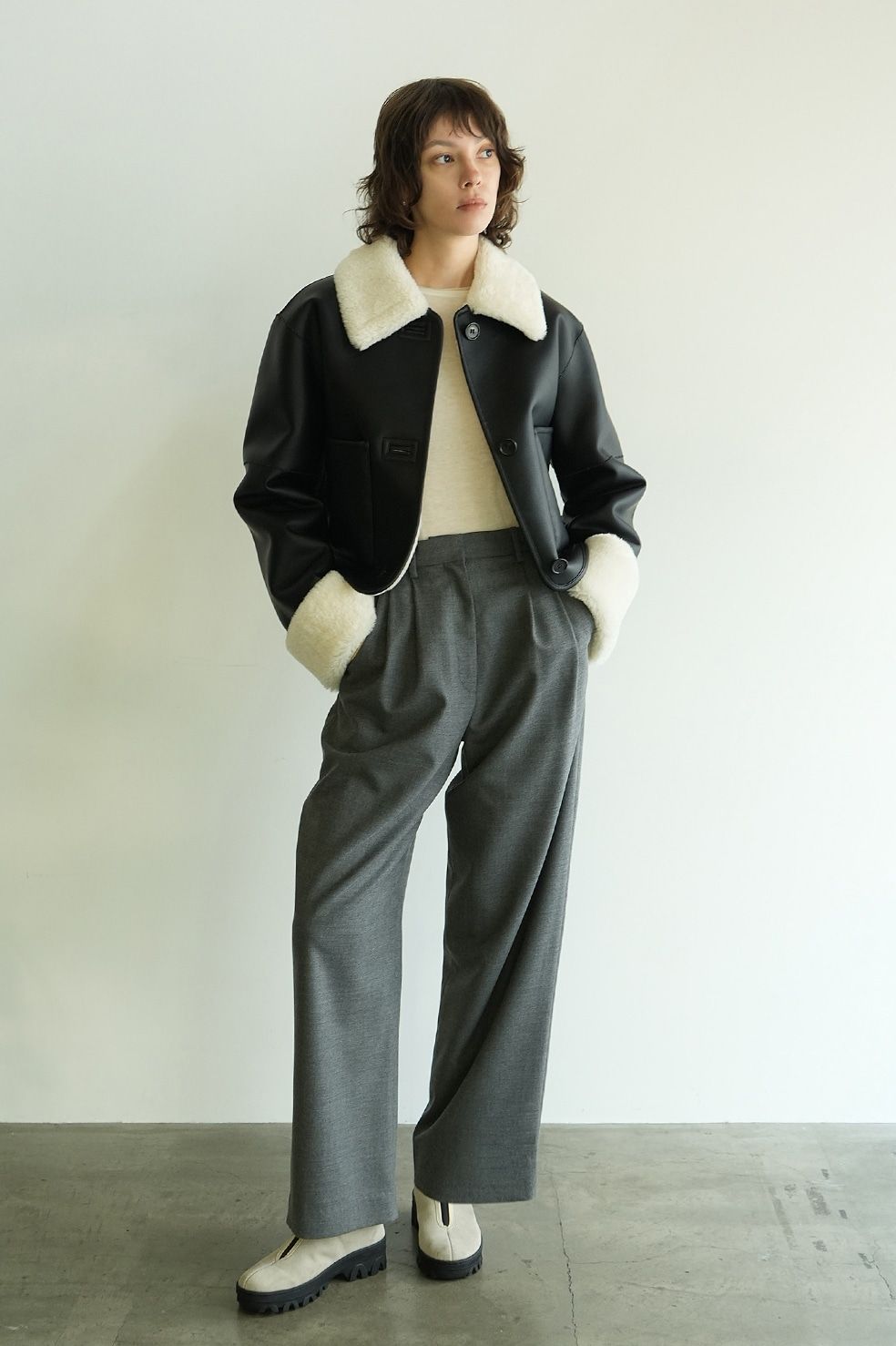 CLANE - レザーショートコート - VEGAN LEATHER BOA SHORT JACKET