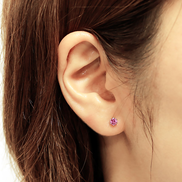ピンクサファイア ピアス 0.2～1.1ctup(Total) ラウンドカット