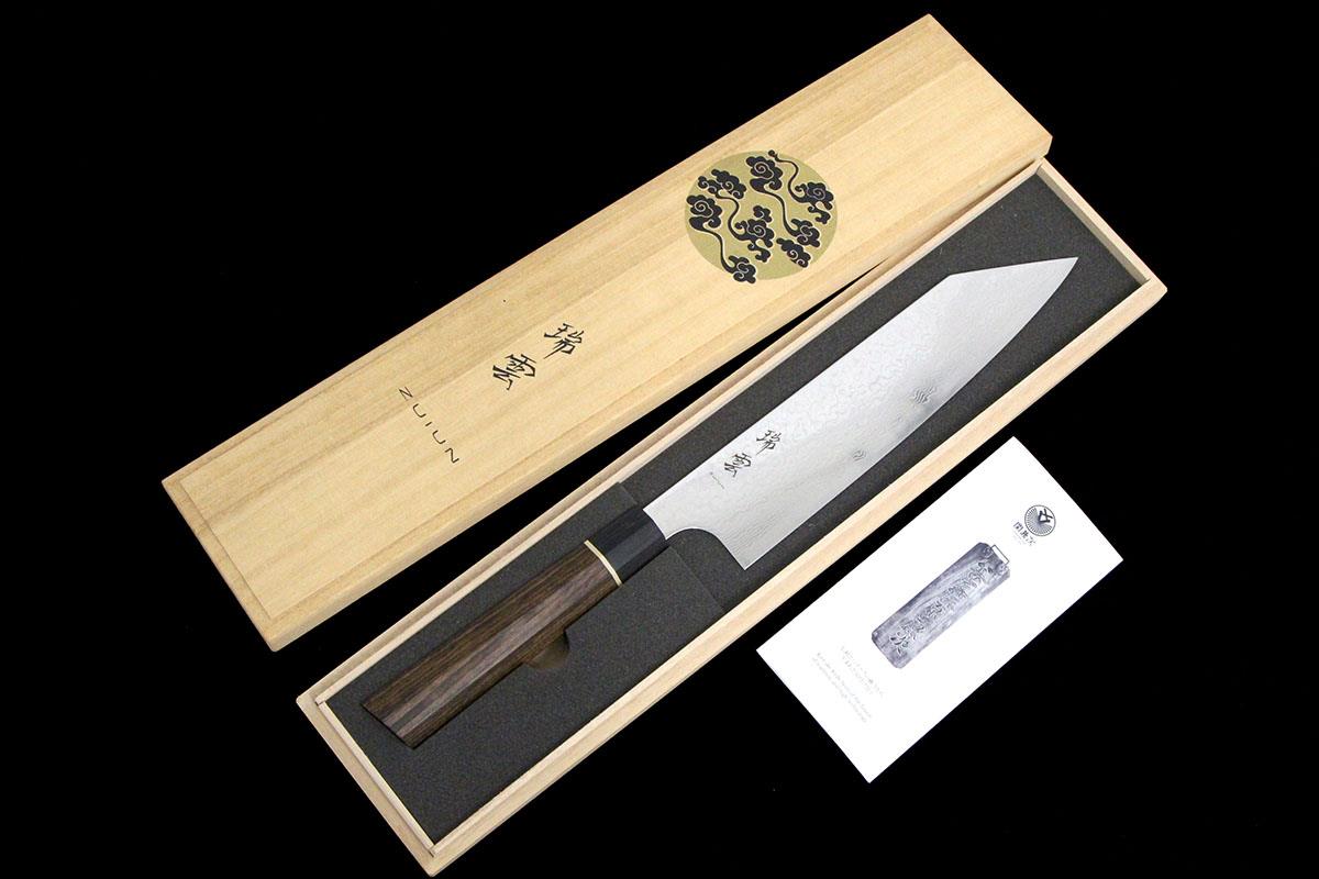 切付包丁 牛刀 210mm 両刃 ダマスカス鋼 瑞雲 特製 積層強化木柄 桐箱