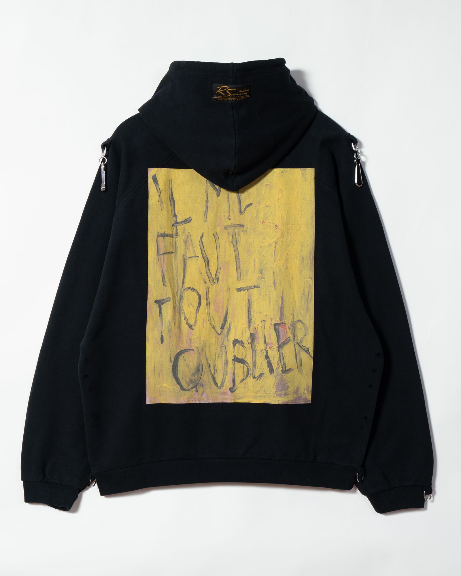 RAF SIMONS - Washed big f it hoodie with clasps and patch | ALTERFATE