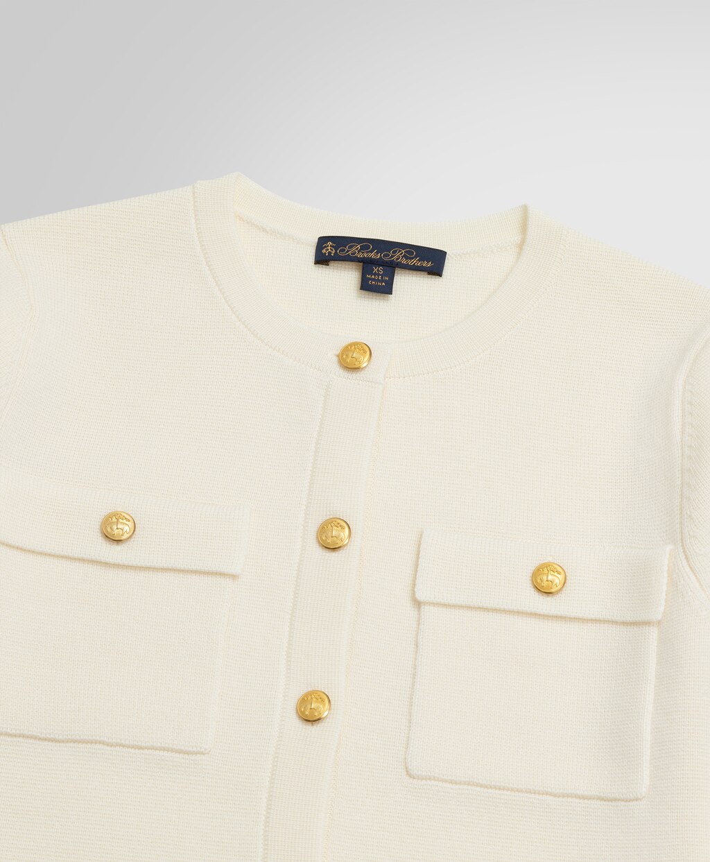 ウール ミラノリブ ゴールドボタン ノーカラーニットジャケット