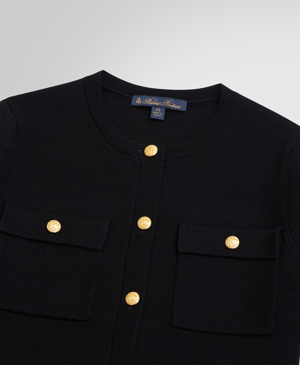 ウール ミラノリブ ゴールドボタン ノーカラーニットジャケット