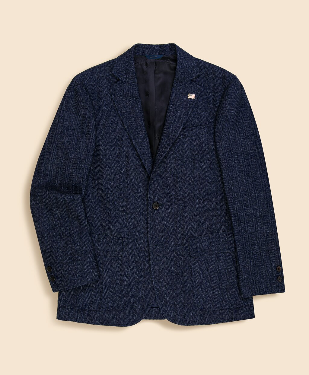 ウール／コットン／リネン ヘリンボーン 段返り3釦サックジャケット